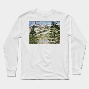 Mountains landscape painting art print Long Sleeve T-Shirt